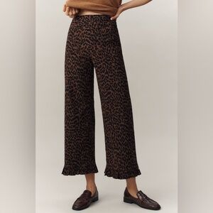 Anthropologie The Colette Ruffle-Hem Crop Wide-Leg Pants by Maeve leopard print